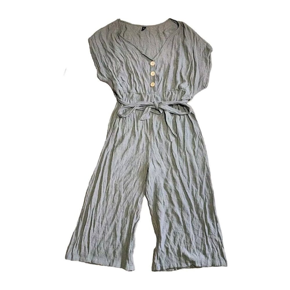 Shein Curve Jumpsuit Womens Plus Size 3XL Solid Green Lightweight Tie Waist Crop